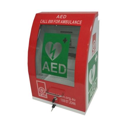 Defibrillator cabinet - red outdoor alarmed lockable